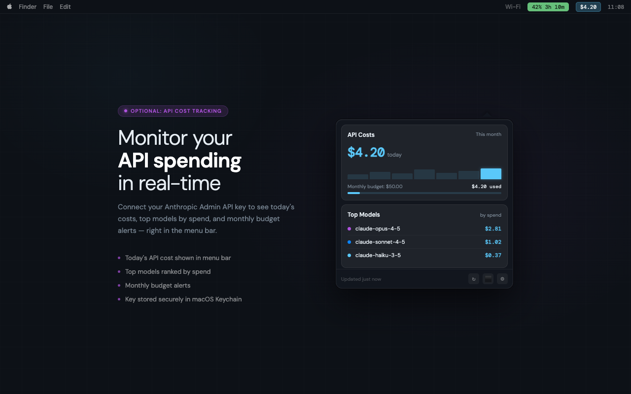 TokenWatch cost tracking · daily and monthly API spend