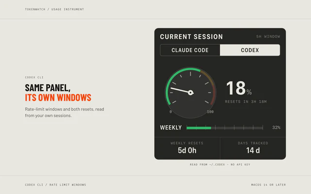 Codex CLI: same plate, its own rate-limit windows.